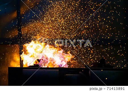 Flame and fire spark with bokeh on dark abstract background 71413891