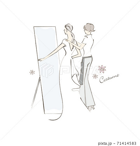ウエディングドレスの試着イラストのイラスト素材
