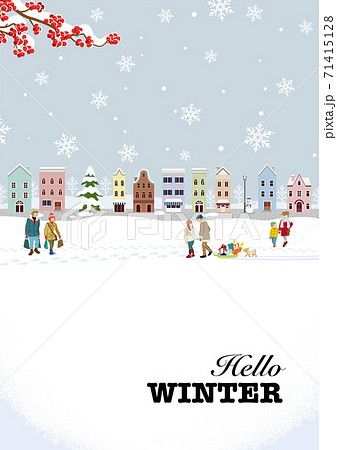 冬の街並み - 外国風 縦長 A4比率 人物付き 文字付き"Hello WINTER" 冬の街並み - 外国風 縦長 A4比率 人物付き 文字付き"Hello WINTER" 71415128