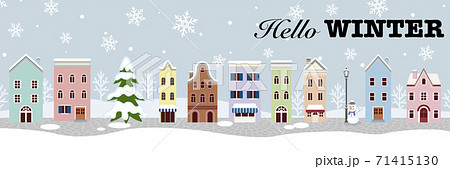 冬の街並み - 外国風　横長　文字付き"Hello WINTER" 71415130