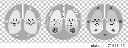 健康な肺と炎症を起こした肺のモノトーンイラスト 71415413