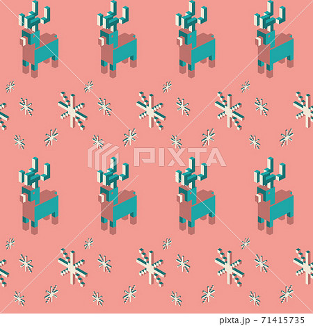 Seamless geometric pattern with the image of Christmas snowflakes, balls and deer. Vector design for holiday web banner, business presentation, brand package, fabric, print, wallpaper, postcards. Seamless geometric pattern with the image of Christmas snowflakes, balls and deer. Vector design for holiday web banner, business presentation, brand package, fabric, print, wallpaper, postcards. 71415735