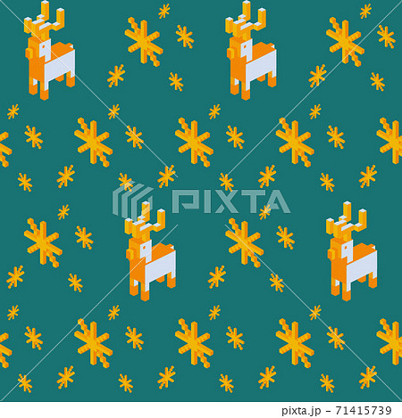 Seamless geometric pattern with the image of Christmas snowflakes, balls and deer. Vector design for holiday web banner, business presentation, brand package, fabric, print, wallpaper, postcards. Seamless geometric pattern with the image of Christmas snowflakes, balls and deer. Vector design for holiday web banner, business presentation, brand package, fabric, print, wallpaper, postcards. 71415739