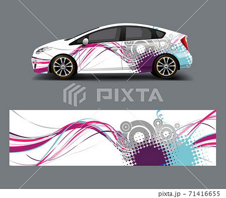 Car decal wrap design vector with wave element . Graphic abstract shapes racing for vehicle, race car template design vector 71416655