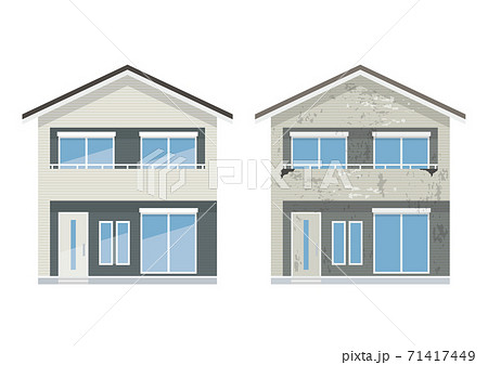 外壁塗装シリーズ ビフォーアフターのイラスト素材