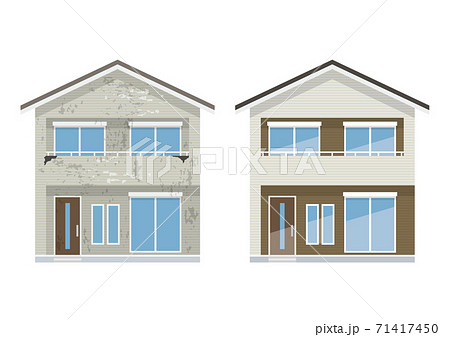 外壁塗装シリーズ ビフォーアフターのイラスト素材