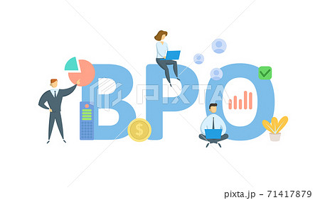 BPO, Business Process Outsourcing. Concept with keywords, people and icons. Flat vector illustration. Isolated on white. 71417879