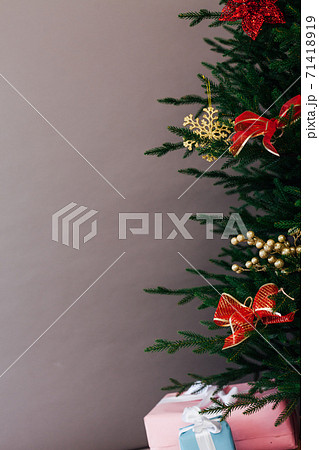 New Year's background Christmas tree decor is the place to sign a postcard 71418919