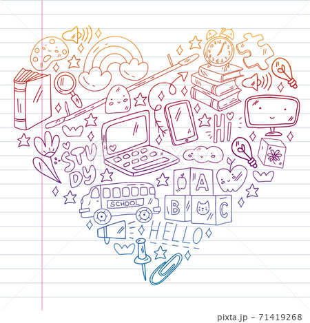 Vector illustration. Back to school vector pattern. Textile fabric design, wrapping paper and website wallpapers. 71419268