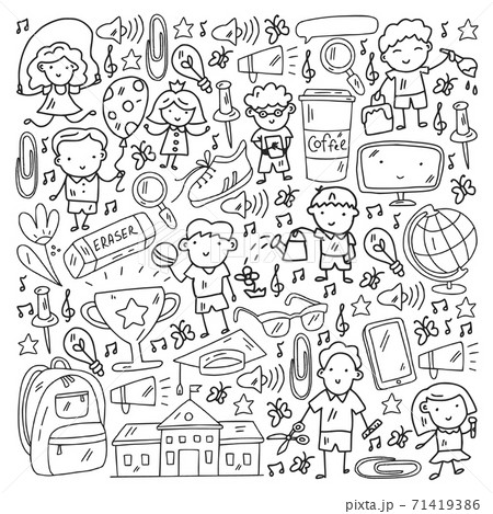 Vector pattern with items for school. Online internet education, e-learning. 71419386