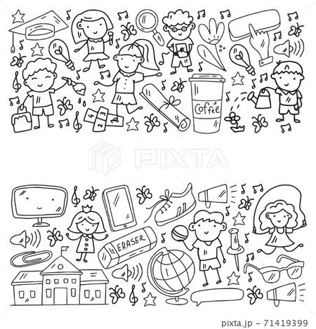 Vector pattern with items for school. Online internet education, e-learning. Vector pattern with items for school. Online internet education, e-learning. 71419399