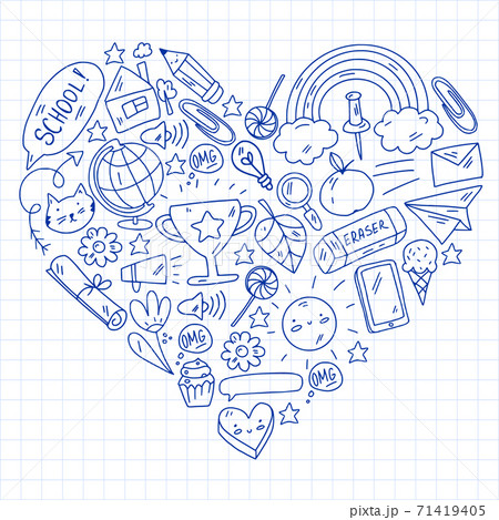 Vector illustration. Back to school vector pattern. Textile fabric design, wrapping paper and website wallpapers. 71419405