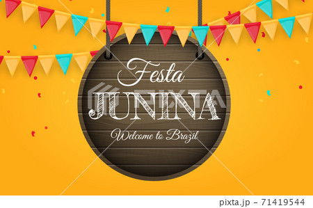 Festa Junina Background with Party Flags. Brazil June Festival Background for Greeting Card, Invitation on Holiday. Vector Illustration 71419544
