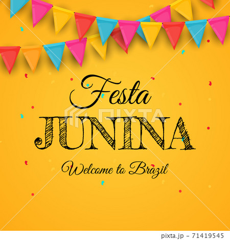 Festa Junina Background with Party Flags. Brazil June Festival Background for Greeting Card, Invitation on Holiday. Vector Illustration 71419545