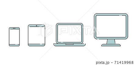 デジタルデバイスのアイコンセット／パソコン／スマホ／タブレット／PC／スマートフォン／画面／イラスト 71419968