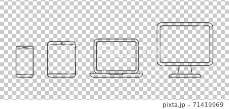 デジタルデバイスのアイコンセット／パソコン／スマホ／タブレット／PC／スマートフォン／画面／イラスト 71419969