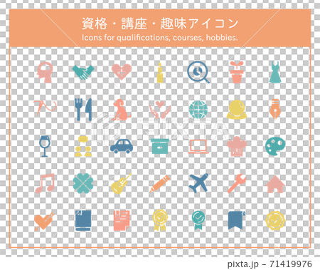 Set of icons of various qualifications / Business skills / Courses / Classrooms / Hobbies / Study / Office work / Nursing care / Welfare / Beauty / Learning 71419976