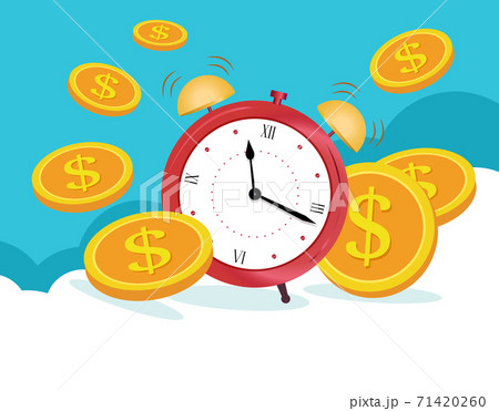 Business concept, Clock is coins on blue clouds. Business and finance management, 71420260