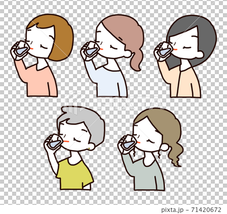 女性 飲む ポーズ アイコン セットのイラスト素材