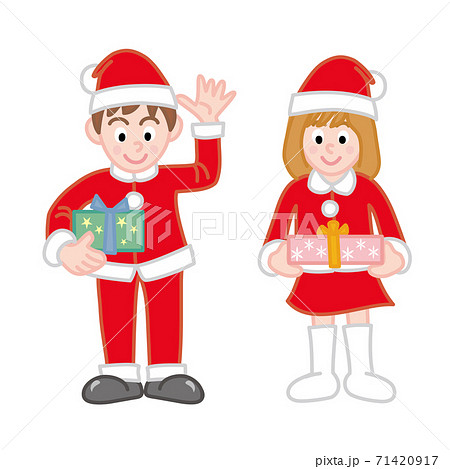 サンタのかっこうをした男の子と女の子 サンタのかっこうをした男の子と女の子 71420917