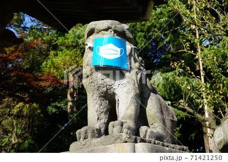 マスクをつけた狛犬 71421250