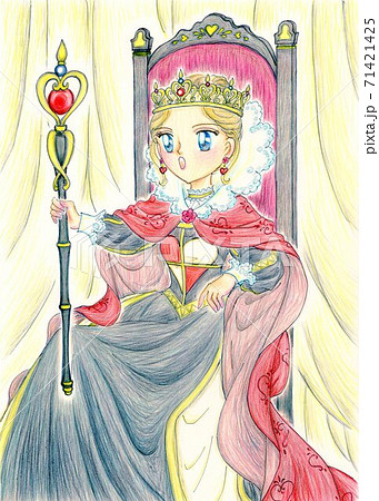 ハートの女王 オリジナルキャラデザイン 色鉛筆画のイラスト素材