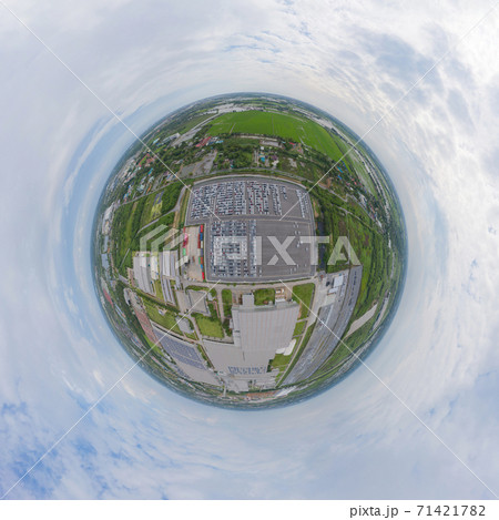 Little planet 360 degree sphere. Panorama of aerial top view of new cars parking for sale stock lot row, dealer inventory import and export, Automobile and automotive industry distribution logistic Little planet 360 degree sphere. Panorama of aerial top view of new cars parking for sale stock lot row, dealer inventory import and export, Automobile and automotive industry distribution logistic 71421782
