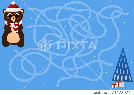 Educational labyrinth game for children, help bear character to find way to christmas tree and gifts, path riddle Educational labyrinth game for children, help bear character to find way to christmas tree and gifts, path riddle 71422024