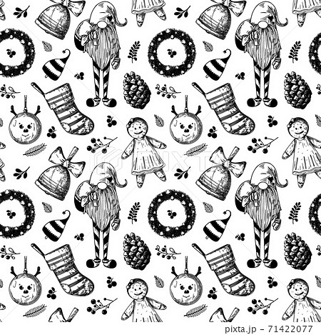 Christmas seamless pattern. Toys, snowman, wreath Christmas seamless pattern. Toys, snowman, wreath 71422077