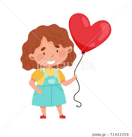 Funny Girl Character Holding Heart Balloon Vector Illustration 71422359