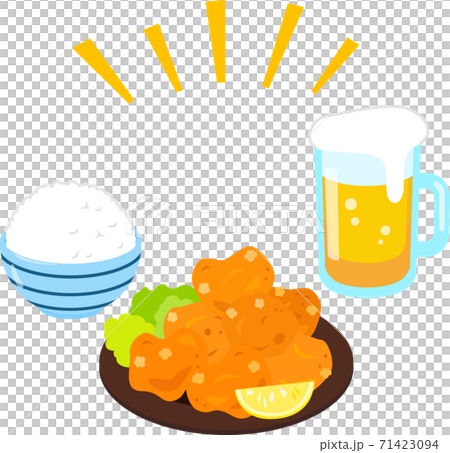 Large fried chicken, rice, beer, unhealthy Large fried chicken, rice, beer, unhealthy 71423094