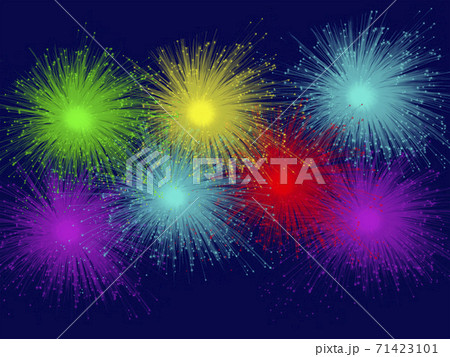 Multi colored fireworks on dark blue sky 71423101