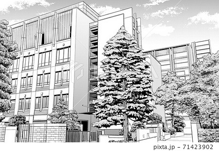 漫画風ペン画イラスト 学校 大学 トーンのイラスト素材