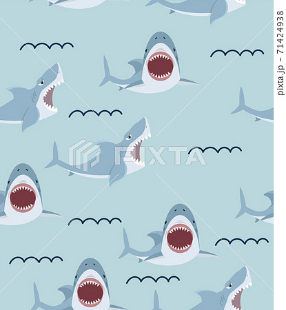 Cute Flat Shark Open Mouth And Teeth Seamless のイラスト素材