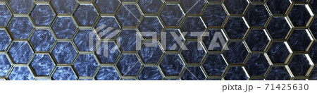 hexagons gold and blue, background texture, 3d illustration, 3d rendering 71425630