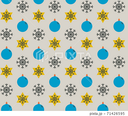 Seamless geometric pattern with the image of snowflakes and Christmas balls. Vector design for holiday web banner, business presentation, brand package, fabric, print, wallpaper, postcards. 71426595