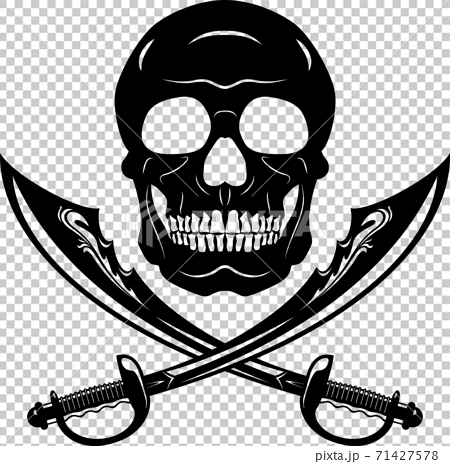 ドクロと海賊刀 海賊マークシルエットのイラスト素材