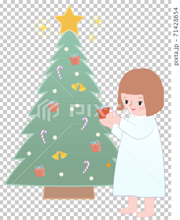 裝飾聖誕樹的女孩 71428654