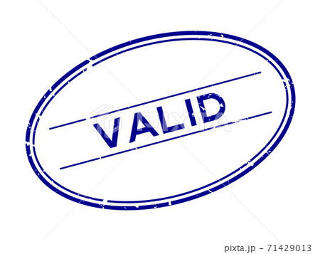 Grunge blue valid word oval rubber seal stamp on white background 71429013