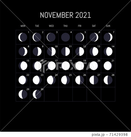 Moon phases calendar for 2021 year. November. Night background design. Vector illustration 71429398