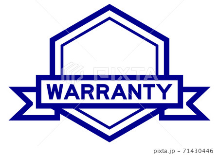 Hexagon vintage label banner in blue color with word warranty on white background 71430446