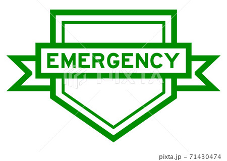 Vintage green color pentagon label banner with word emergency on white background 71430474