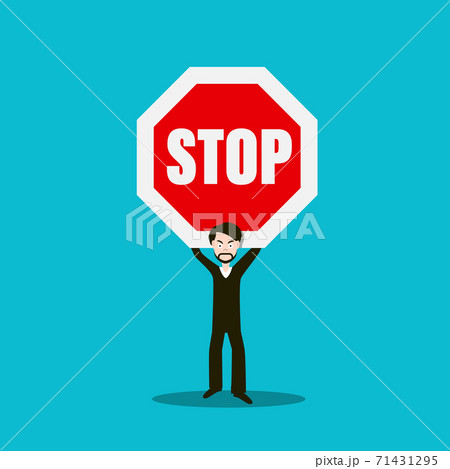 Man Holding Stop Sign Man Holding Stop Sign 71431295