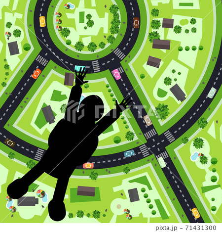 Parachutist - Skydiver Jump with City Streets on Earth Down on Background - Vector Parachutist - Skydiver Jump with City Streets on Earth Down on Background - Vector 71431300