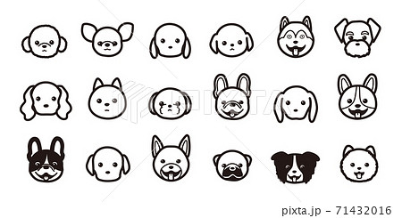 色々な種類の犬の顔のアイコンセットのイラスト素材