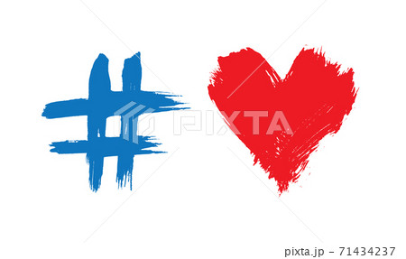 Brushstroke painted red heart shape and hashtag Brushstroke painted red heart shape and hashtag 71434237
