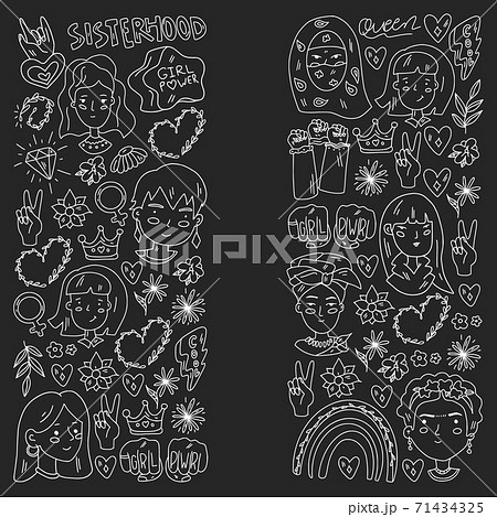Feminism vector pattern. Fight for women rights. Hand lettering quotes. Feminism vector pattern. Fight for women rights. Hand lettering quotes. 71434325