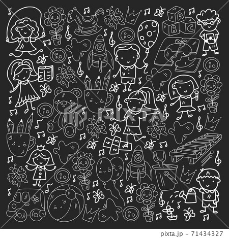 Vector pattern. Kindergarten and toys. Little children game. Kids playground. Education, creativity, imagination. Vector pattern. Kindergarten and toys. Little children game. Kids playground. Education, creativity, imagination. 71434327
