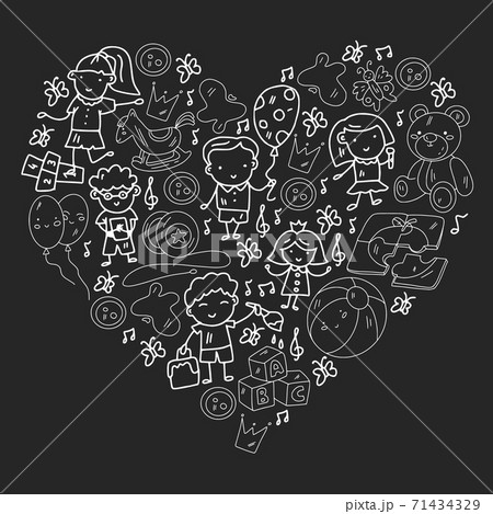 Vector pattern. Kindergarten and toys. Little children game. Kids playground. Education, creativity, imagination. Vector pattern. Kindergarten and toys. Little children game. Kids playground. Education, creativity, imagination. 71434329