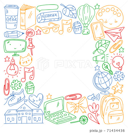 Vector illustration. Back to school vector pattern. Textile fabric design, wrapping paper and website wallpapers. 71434436